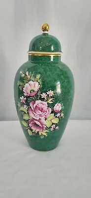 Tall AK Kaiser Porcelain Vase With A Lid/Urn Green/Gold With Rose Pattern  • $25