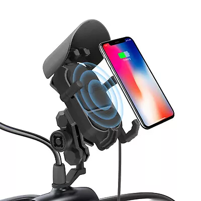 360° Motorcycle GPS Mobile Phone Holder 15W Fast Charging Wireless Charger Dock • $36.68