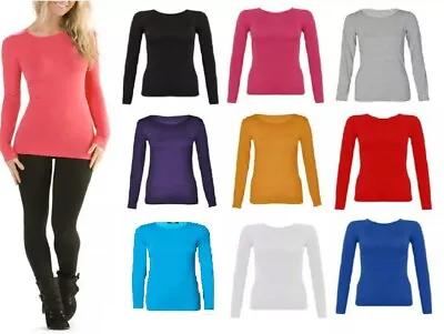  Ladies Long Sleeve T-Shirt Women Ladies Round Neck Plain Basic Top New T Shirt • £4.99