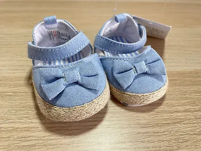 Baby Girl 0-3 Months Matalan Blue Textile Summer Sandals Pre-Walkers Pram Shoes • £3