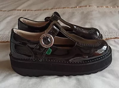Kickers Womens Kick T Bar Black Patent Leather Mary Jane Shoes Size 38 • $52.80