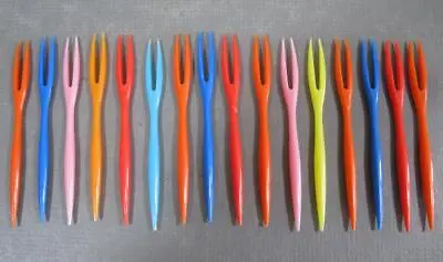 Retro Vintage 60s-70s Harlequin Plastic Savoury/cocktail FORK Set X 16 • $10.95