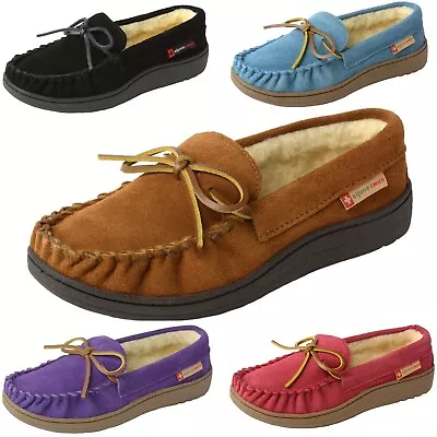 Alpine Swiss Sabine Womens Suede Shearling Moccasin Slippers House Shoes Slip On • $24.99