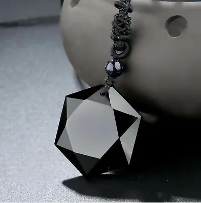 £4.70 • Buy Obsidian Necklace Hexagram Pendant Black Gemstone Protection Crystal Cord Lucky