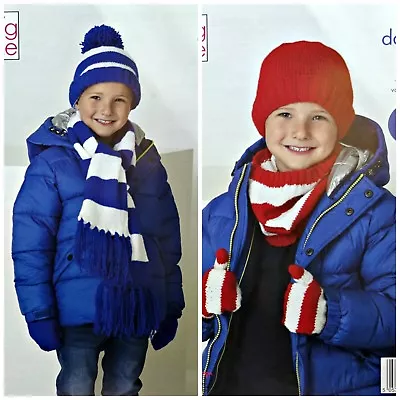 £3.95 • Buy KNITTING PATTERN Childrens Easy Knit Striped Hat Scarf Mitts DK King Cole 5266