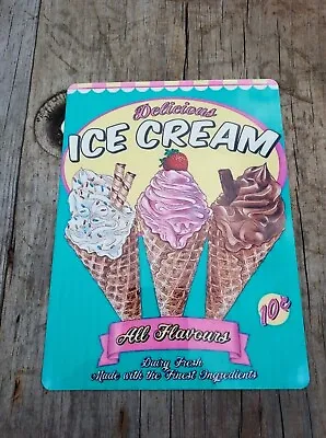 Ice Cream Metal Lolly Advertising Retro Vintage Kitchen Cafe  SIGN DELICIOUS ICE • £3.55