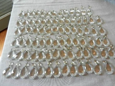 $99 • Buy Vintage Lot Of 84 Crystal Faceted Teardrop Chandelier Prisms - Good Condition
