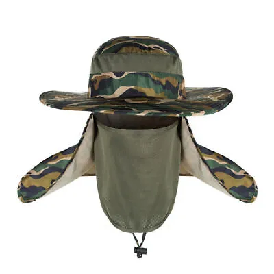 Sun Cap With Removable Neck Face Cover Flap 360° UV Protective Visor Folding Hat • £7.79