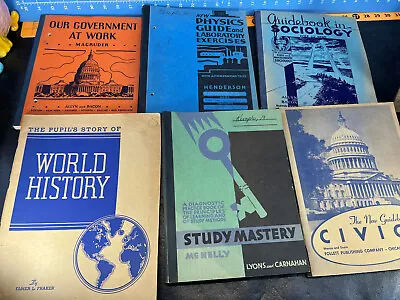 Vtg Antique Lot 6 30s 40s School Workbooks Physics Sociology Government History • $15.96