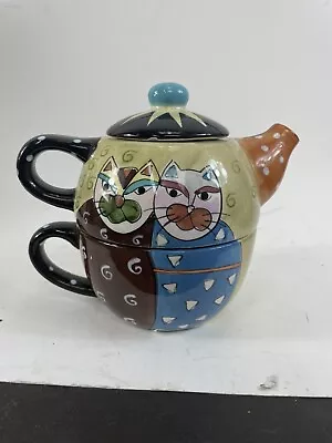 Milson And Louis Three Piece Handpainted Cat Mug And Teapot With Free Shipping • $18.05