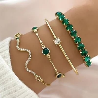 Royal Emerald Women & Girls Bracelet With Gems For Mother Day Birthday Wedding • £12.80