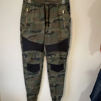 Smoke Rise Camo Moto Biker Twill Joggers Zippers Pockets Elastic Waist Large 204 • $29