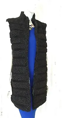 Plappert Susi P Black Horizontal Striped Real Fur Karakul Suede Vest Sz S-M  • $149