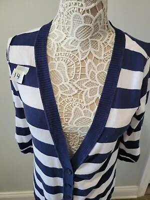 Mossimo Cardigan Ribbed Navy/White Striped Button Front Adj. Sleeve Size L (14) • $9.99