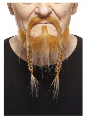 Deluxe Red Mustache Braided Beard Set 3M Viking Self Adhesive Facial Hair Mens • $17.95