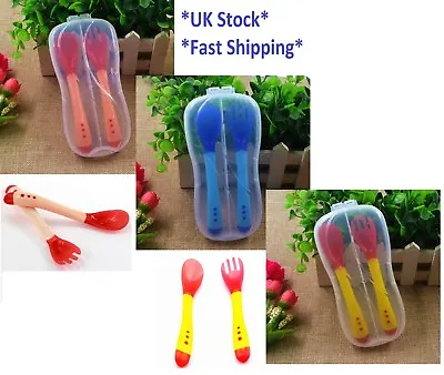 Baby Toddler Temperature Sensing Cutlery Set Travel Case Feeding Weaning Spoon • £3.59