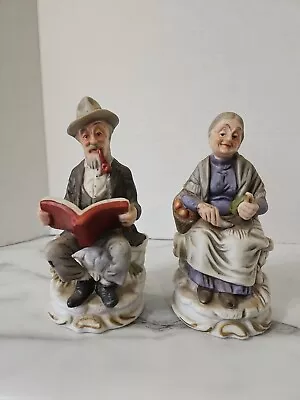 Set Of  2 Vintage Ceramic Old Man & Woman Porcelain Figurines 7   • $10