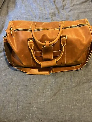 Vintage Brown Leather Weekender Bag • $49