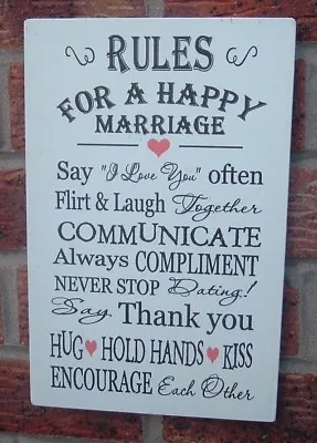 Rules For A Happy Marriage Wedding Gift 12x8 Wooden Plaque Vintage Sign • £9.49