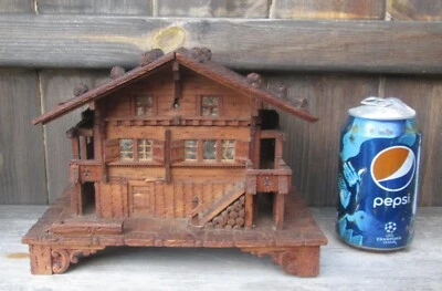 £30 • Buy Vintage Carved Wooden Chalet Musical Jewellery Box Works Well Keys Winder Suede