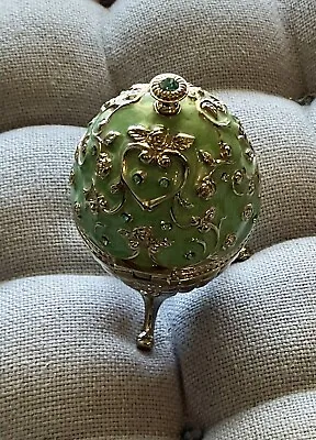 Egg Trinket Treasure Jewelry Hinged Box Bejeweled Silver  & Teal Blue In Colors • $9