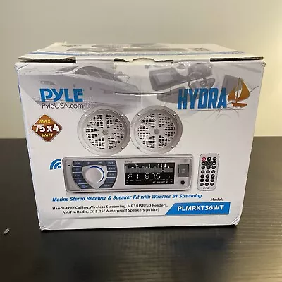 Pyle PLMRKT36WT 5.25 Inch Bluetooth Marine Stereo Receiver & Speaker Kit White • $42.99