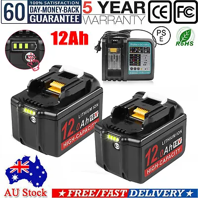 1/2X 12Ah For Makita 18V Li-ion Battery BL1850 BL1860B BL1830B BL1840 / Charger  • $29.99