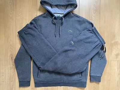 Mens Lacoste Sport Grey Cotton Fleece Full Tracksuit Hoodie Top Bottoms Small • £59.99