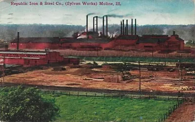 1912 Ill Sylvan Works Republic Iron & Steel Co. Moline Illinois Postcard  • $10