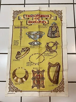 Vintage TREASURES OF IRELAND Linen/Cotton Unused Tea Towel W/Harp Book Of Kells • $11.95