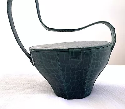 STAUD Green Crocodile Embossed Leather Hard Box Bag With Top Handle • $29.99