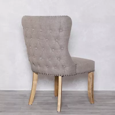 Upholstered Dining Chair Stone French Bistro Style Button Back Side Chair • £275