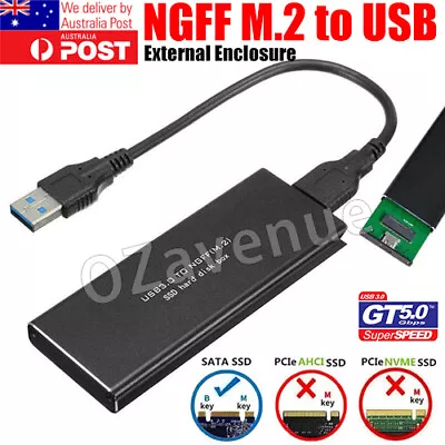 USB 3.0 TO M.2 NGFF SSD SATA External Enclosure Storage Case Adapter Aluminium • $12.05