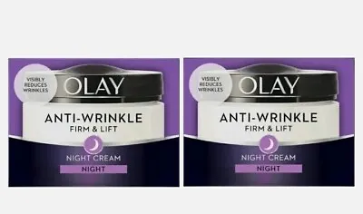 £12.99 • Buy 2 X 50Ml Olay Anti-Wrinkle Firm And Lift Anti-Ageing Night Moisturiser Cream