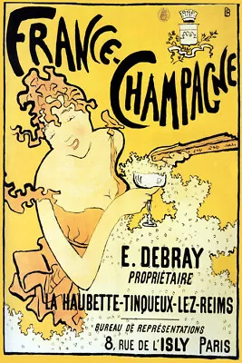 French France Champagne E. Debray Woman Coupe Glass Bubbles Vintage Poster Repro • £10.58