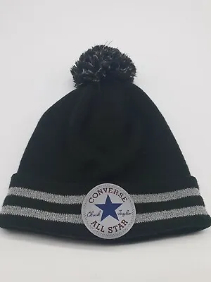 Converse All Stars Chuck Taylor Black Beanie Youth One Size Pom Pom   • $25