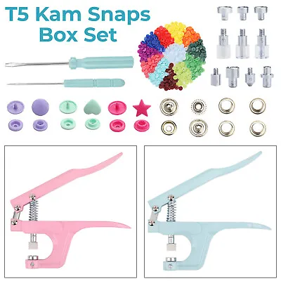 KAM Snaps T5 Plastic Poppers Fasteners Eyelets Pliers Box Kit Clothing Studs DIY • £20.59
