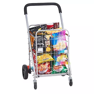 VEVOR Folding Shopping Cart Utility Grocery Basket Cart Shopping Wheels 110 Lbs • £38.39