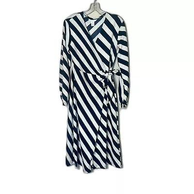 H&M Black White Striped Wrap Dress Small  • $14