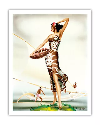 Hawaiian Woman In Sarong (Kīkepa) - Vintage Hawaiian Airbrush Art By Gill C.1940 • $12.98