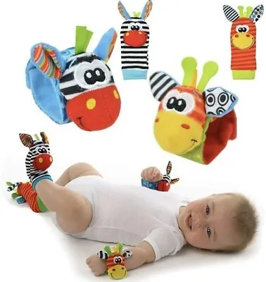 UK Cute Baby Sock Toys Plush Hand&Foot Rattles Soft Adjustable Newborn Infant Gi • £8.50