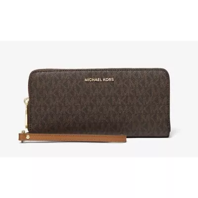 Michael Kors Jet Set Travel Large Travel Continental Wristlet Wallet Brown • $59.99