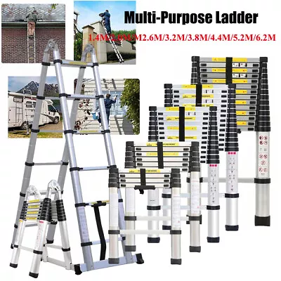 2.6M/3.2M/3.5M/3.8M/4.4M/4.7M/5.2M Multi-Purpose Aluminium Telescopic Ladder • £43.97