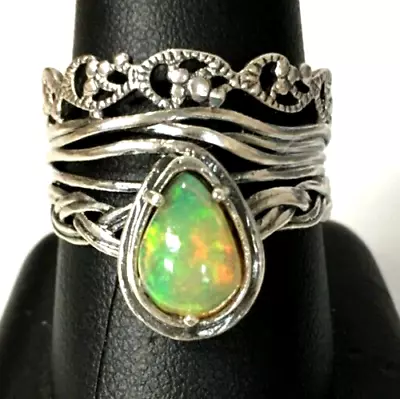 MA6) Vintage Sterling Silver OR PAZ PZ Israel Fire Opal Wide Band Ring - Size 11 • $35