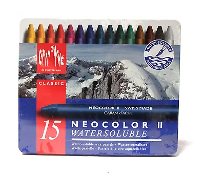 CARAN DACHE NEOCOLOR II Watersoluble Wax Pastels Unopened TIN Set 15 Sticks • £15