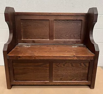 £195 • Buy Handmade Dark Stained Wood Monks Bench / Hall Seat With Lift Up Storage Seat