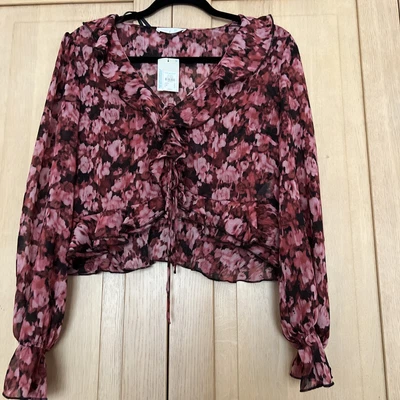 £5.50 • Buy PRIMARK PINK FLORAL FLOATY CROP BLOUSE TOP SIZE 14 New! Tie Front