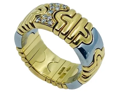 $3450 • Buy Bulgari Parentesi Ring White And Yellow Gold Diamond Ring