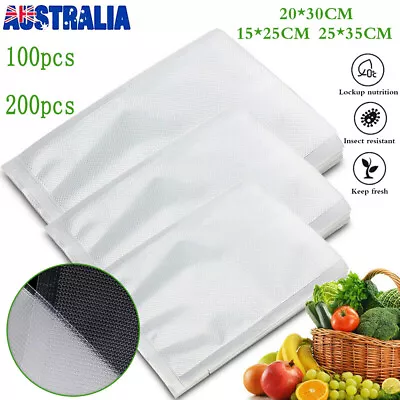 200/100 X Vacuum Sealer Bags Precut Food Storage Saver Heat Seal Cryovac 3 Size • $15.99