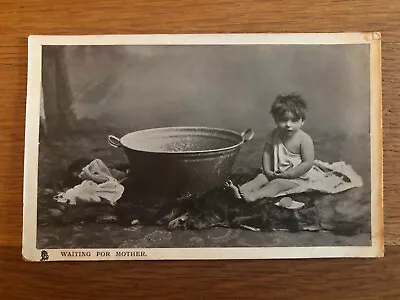 Vintage Postcard United Kingdom 🇬🇧 “Waiting For Mother “ Child By Bathtub 1907 • £1